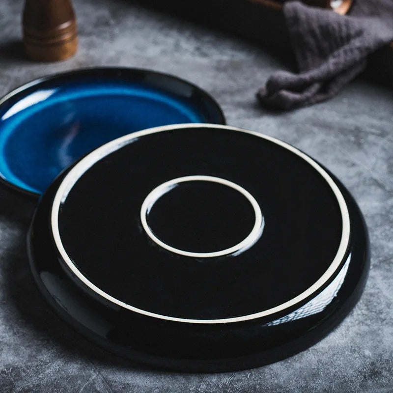 Azure Artisan Hand-Drawn Serving Tray & Dinner Set