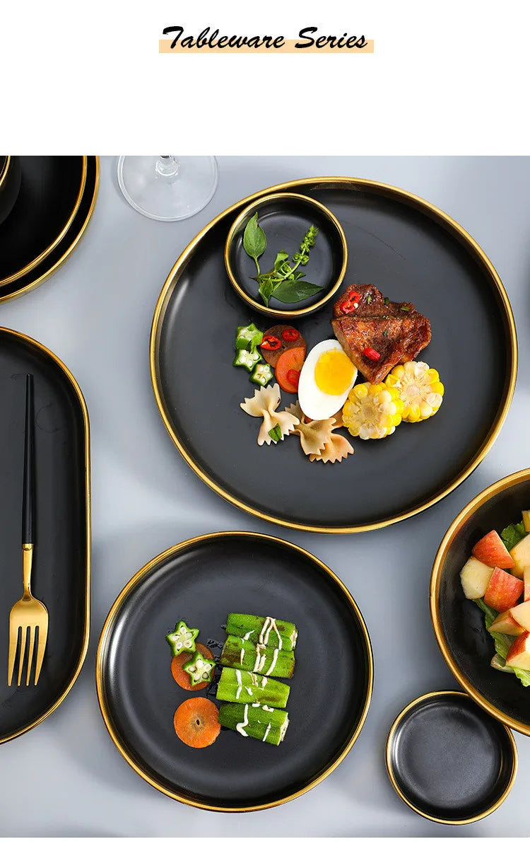 Eclipse Gilt Rim Black Porcelain Dinnerware Set