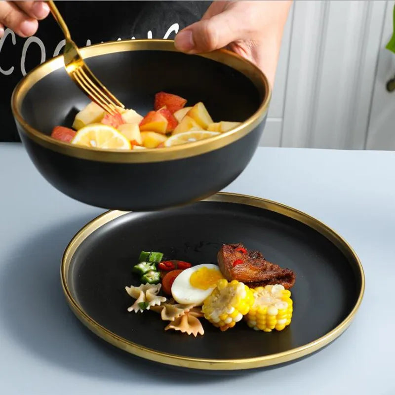 Eclipse Gilt Rim Black Porcelain Dinnerware Set