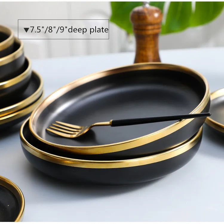 Eclipse Gilt Rim Black Porcelain Dinnerware Set