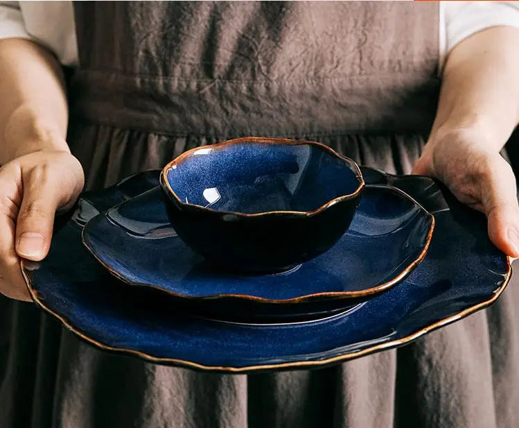 AzureWave European Blue Glaze Ceramic Dinnerware Set