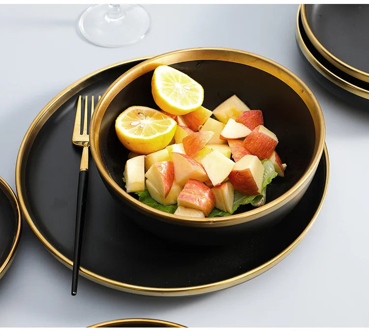 Eclipse Gilt Rim Black Porcelain Dinnerware Set