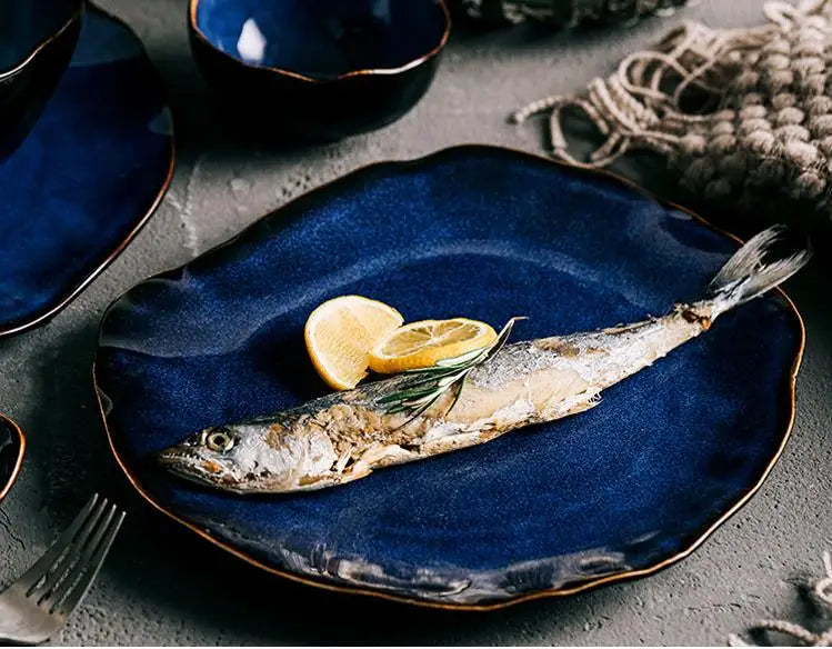 AzureWave European Blue Glaze Ceramic Dinnerware Set