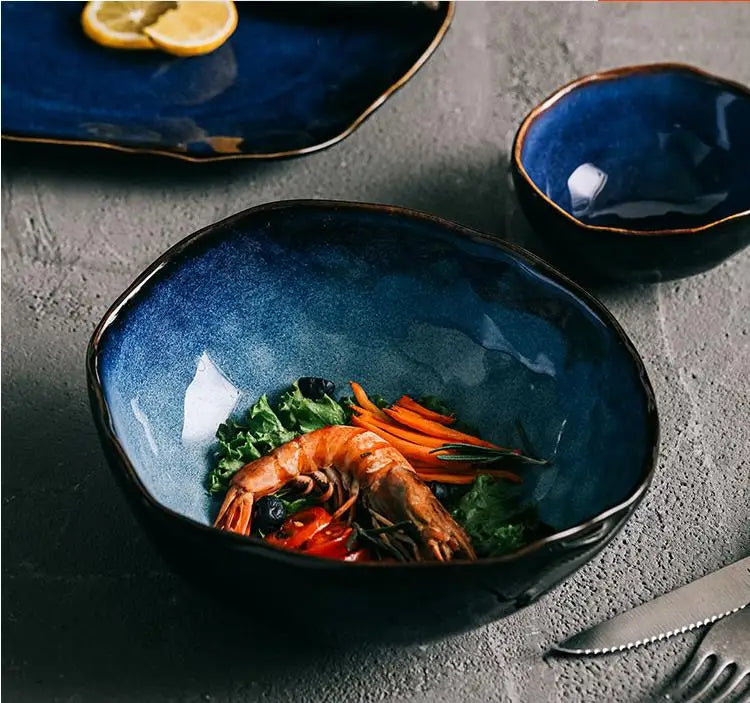 AzureWave European Blue Glaze Ceramic Dinnerware Set