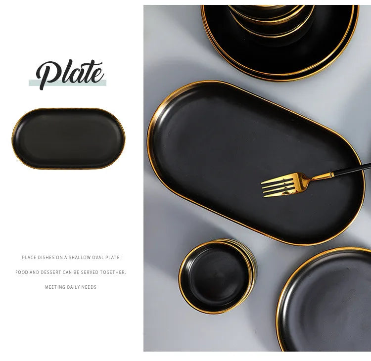 Eclipse Gilt Rim Black Porcelain Dinnerware Set