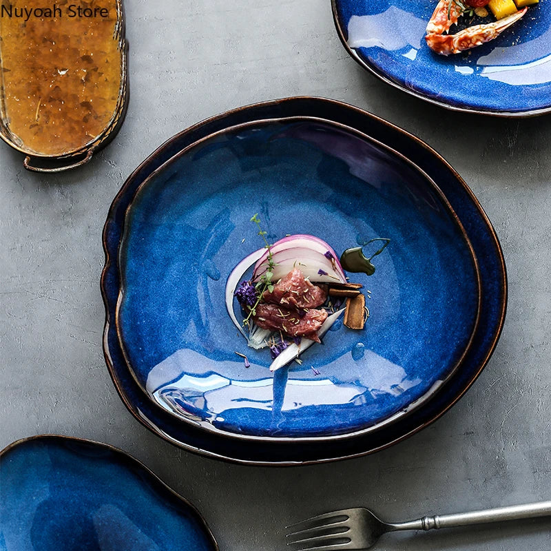 AzureWave European Blue Glaze Ceramic Dinnerware Set