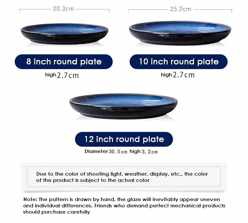 Azure Artisan Hand-Drawn Serving Tray & Dinner Set