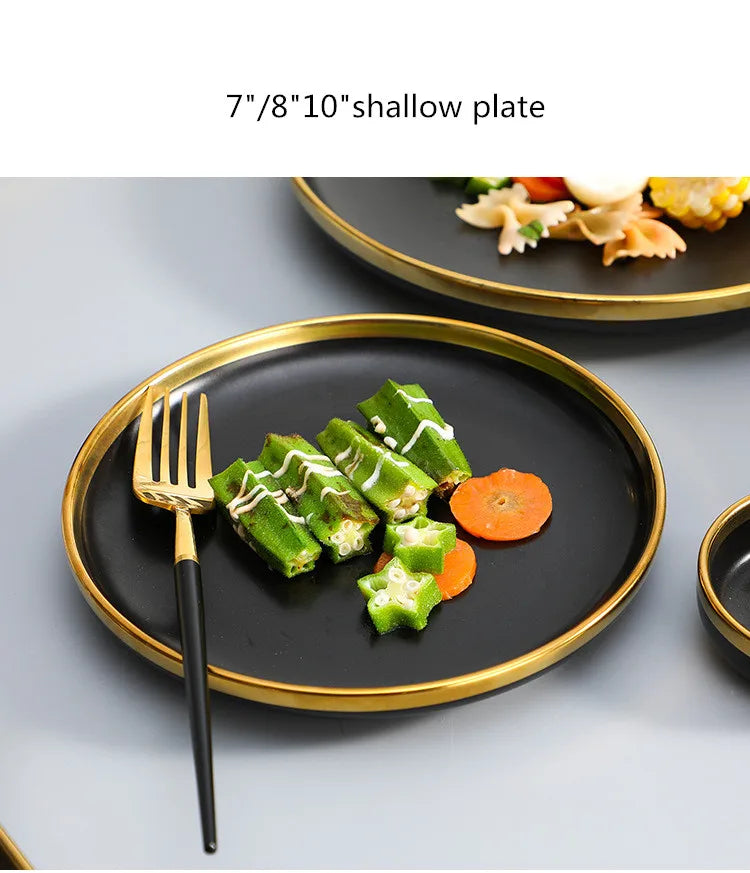 Eclipse Gilt Rim Black Porcelain Dinnerware Set