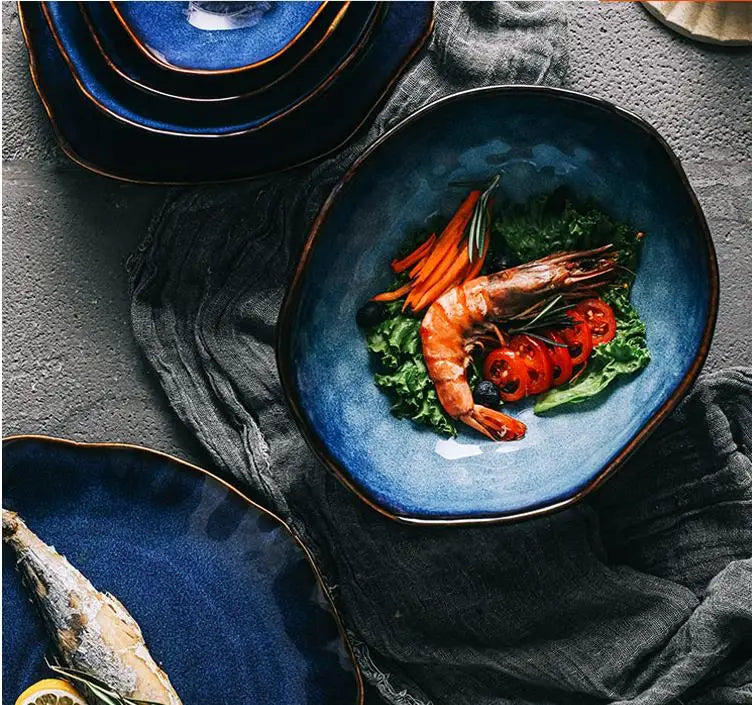AzureWave European Blue Glaze Ceramic Dinnerware Set