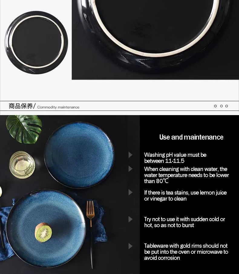 Azure Artisan Hand-Drawn Serving Tray & Dinner Set