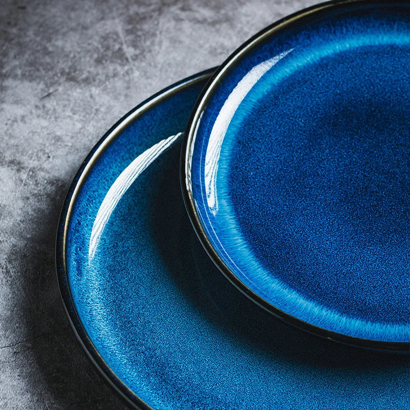 Azure Artisan Hand-Drawn Serving Tray & Dinner Set