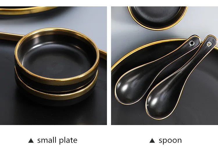 Eclipse Gilt Rim Black Porcelain Dinnerware Set