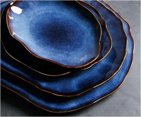 AzureWave European Blue Glaze Ceramic Dinnerware Set