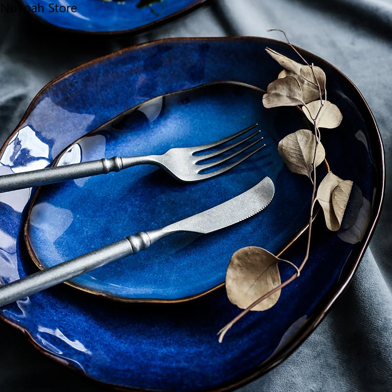 AzureWave European Blue Glaze Ceramic Dinnerware Set
