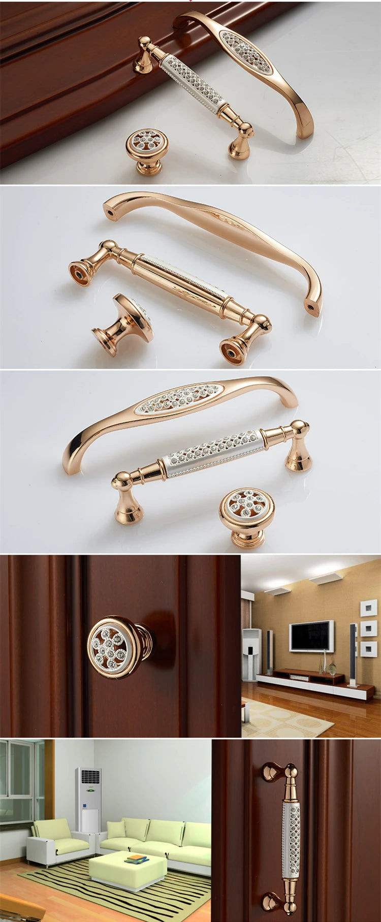 KAK Champagne Gold Diamond Door & Drawer Handles