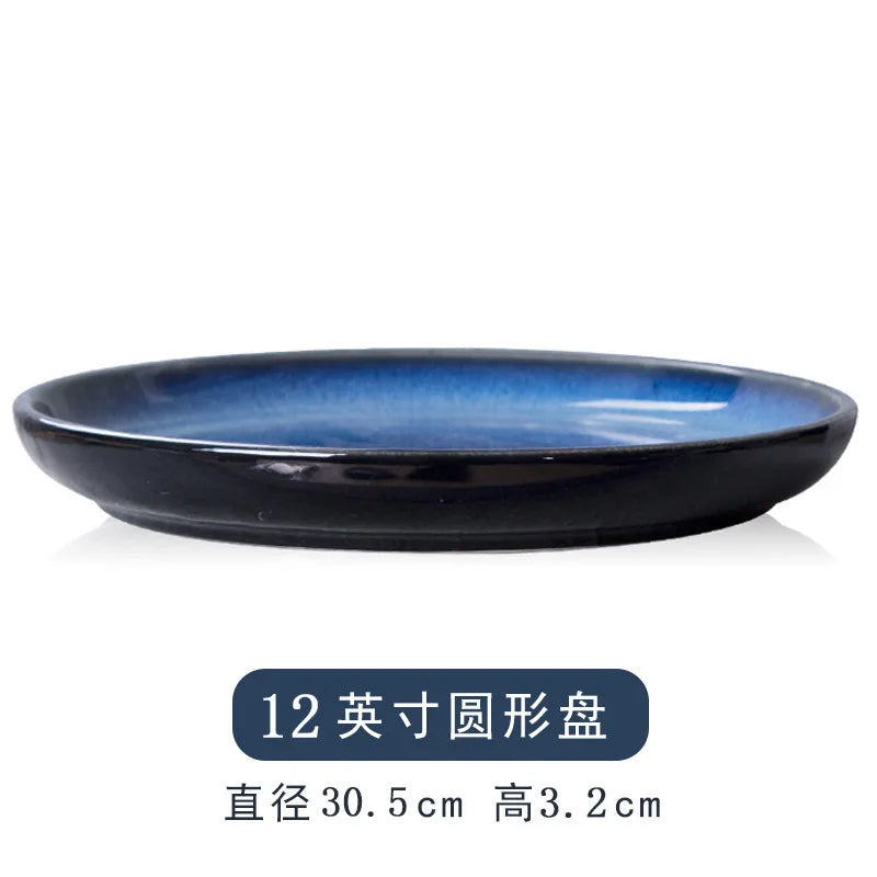 Azure Artisan Hand-Drawn Serving Tray & Dinner Set