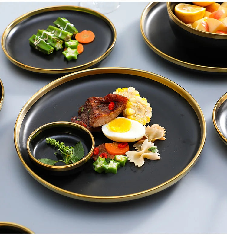 Eclipse Gilt Rim Black Porcelain Dinnerware Set