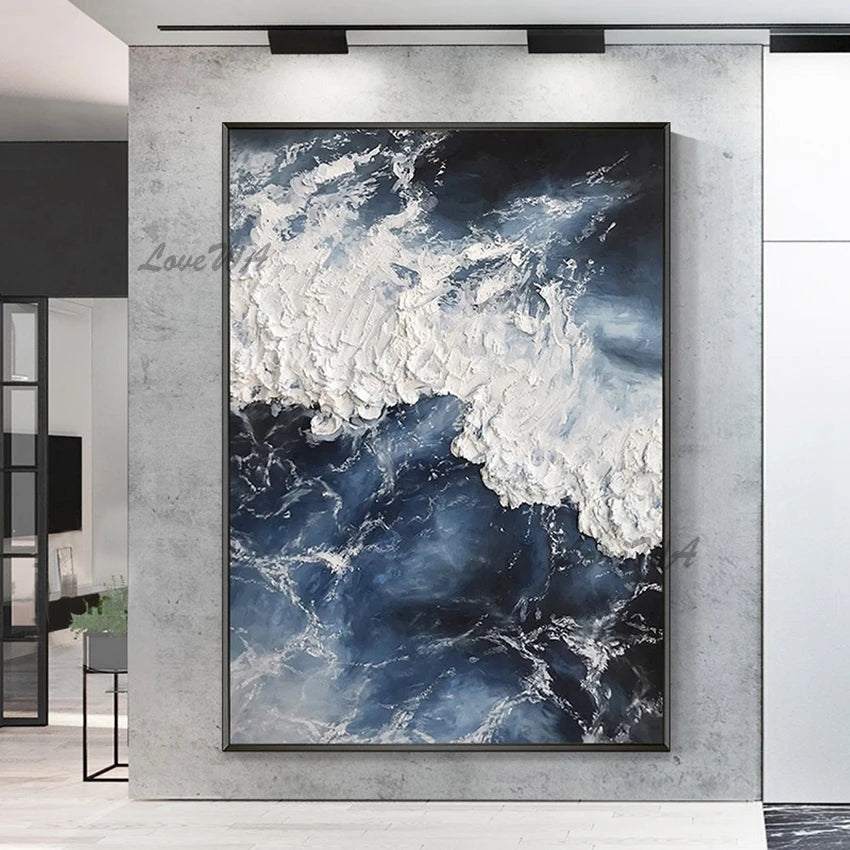 Serenity Wave 3D Floral Oil Painting – Abstract Handcrafted Wall Art