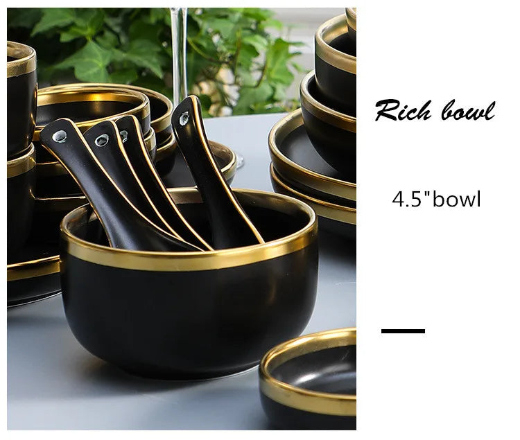 Eclipse Gilt Rim Black Porcelain Dinnerware Set