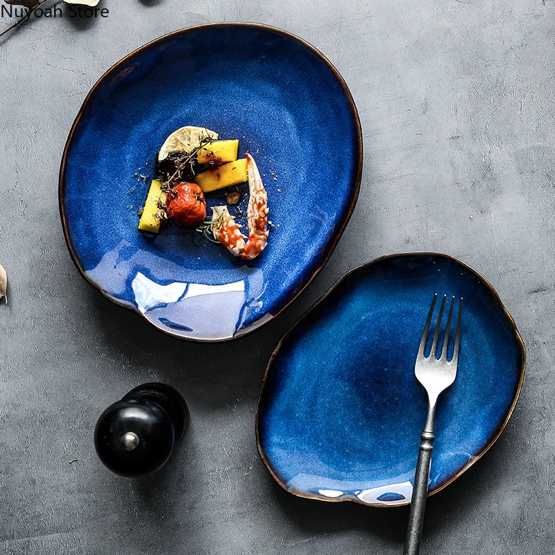AzureWave European Blue Glaze Ceramic Dinnerware Set