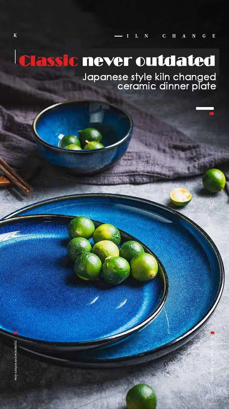 Azure Artisan Hand-Drawn Serving Tray & Dinner Set
