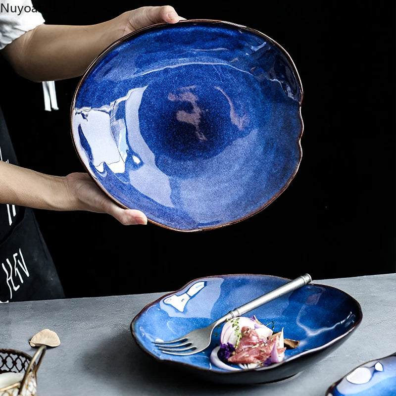 AzureWave European Blue Glaze Ceramic Dinnerware Set