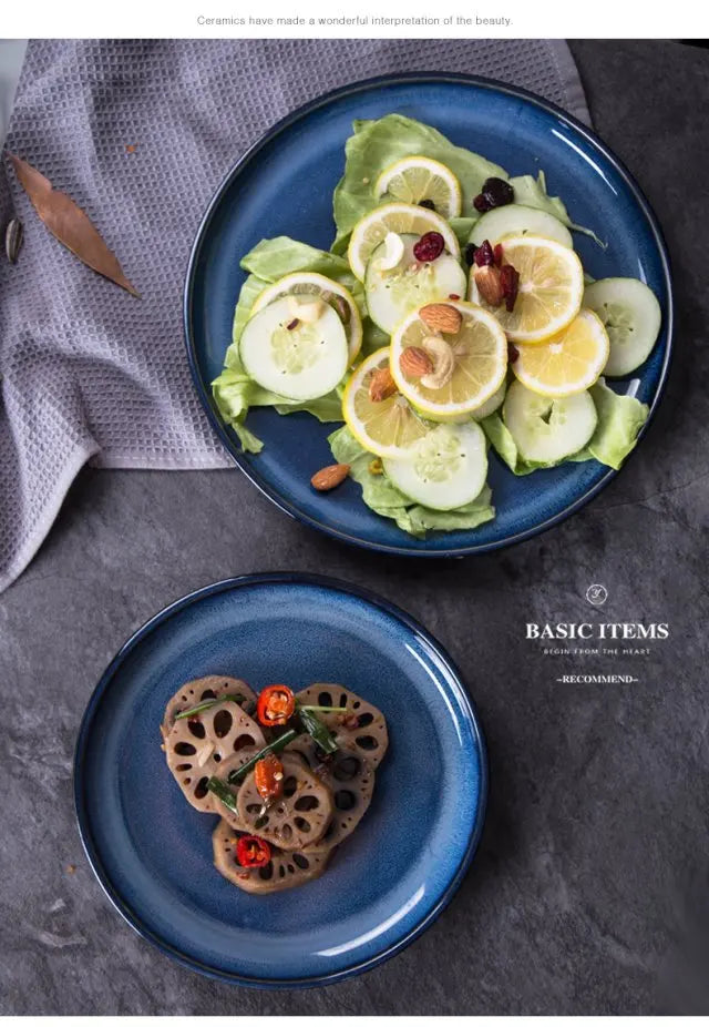 Azure Artisan Hand-Drawn Serving Tray & Dinner Set