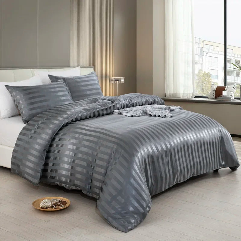 Noir Silque Striped Duvet Set