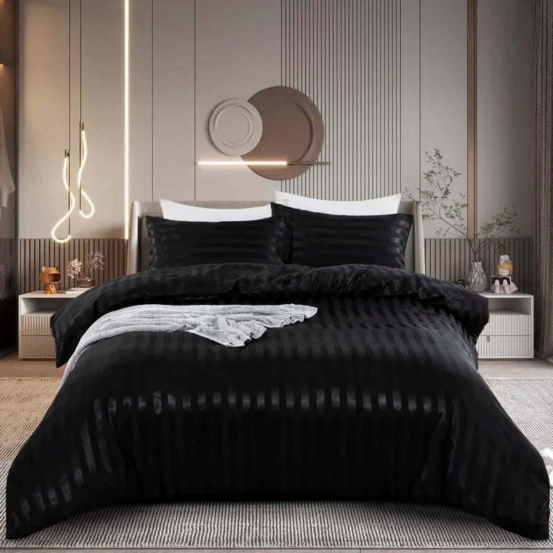 Noir Silque Striped Duvet Set