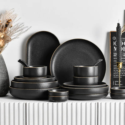 Obsidian Noir Gold Rim Dinnerware Set