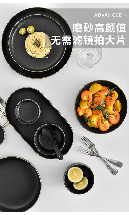 Obsidian Noir Gold Rim Dinnerware Set