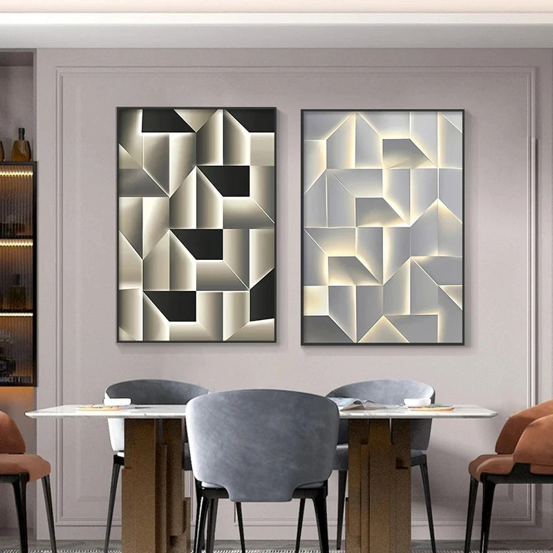 Dimension Luxe – 3D Geometric Abstract Canvas for Modern Décor