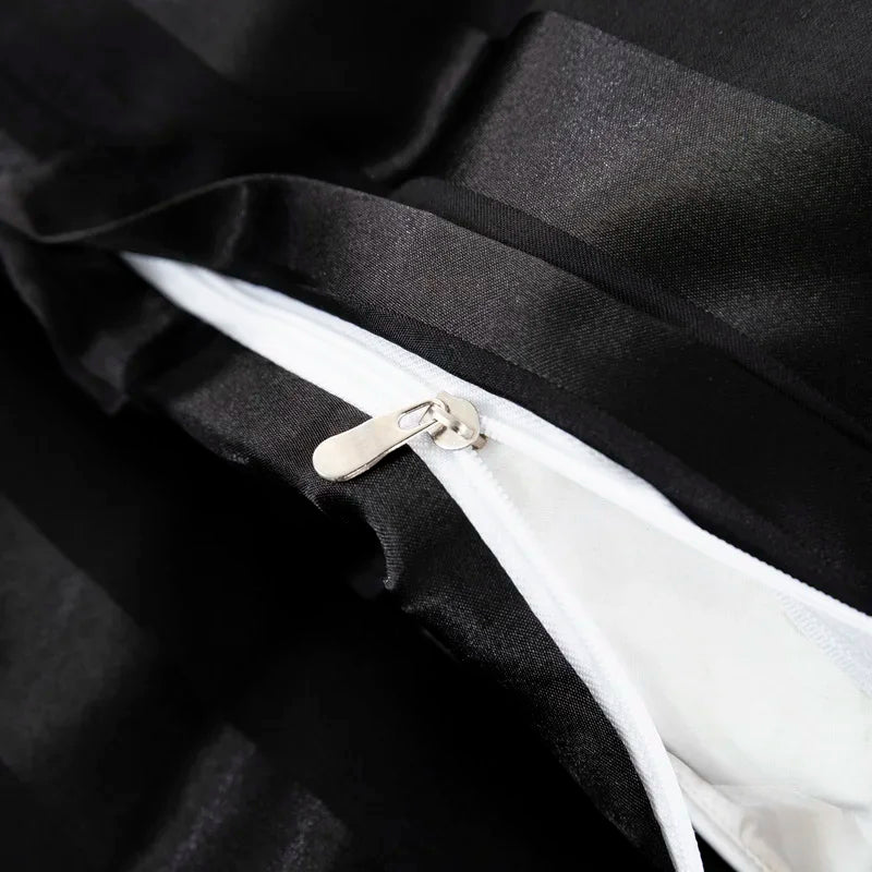 Noir Silque Striped Duvet Set