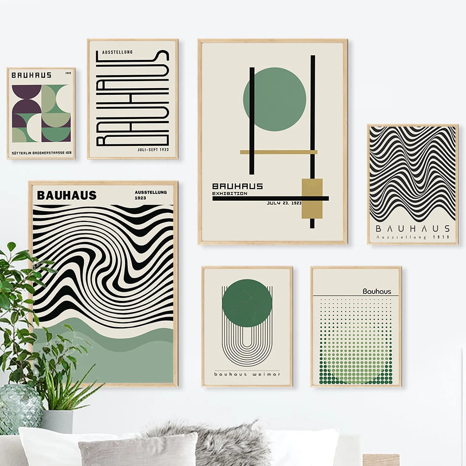 Bauhaus Green Minimalist Canvas – Abstract Line Art Print