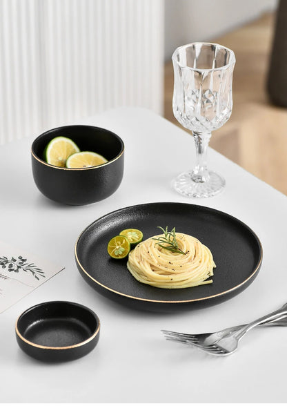 Obsidian Noir Gold Rim Dinnerware Set