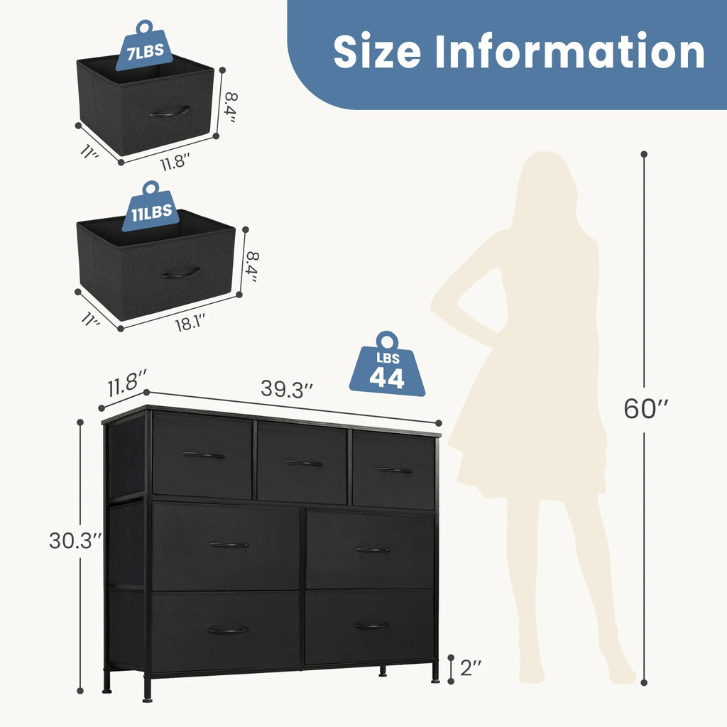 JHK Luxe 7-Drawer Fabric Dresser