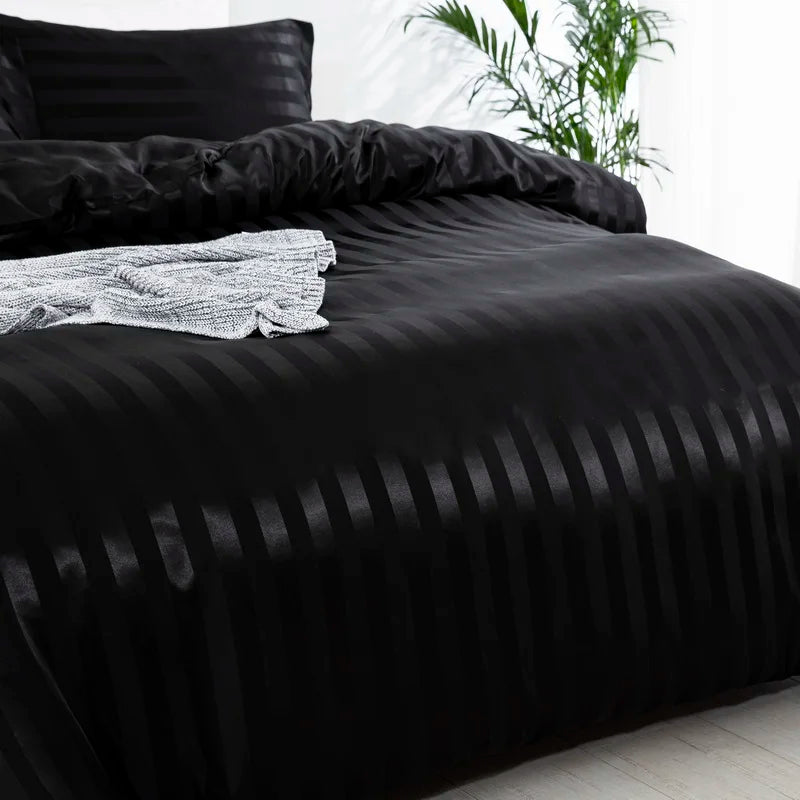 Noir Silque Striped Duvet Set