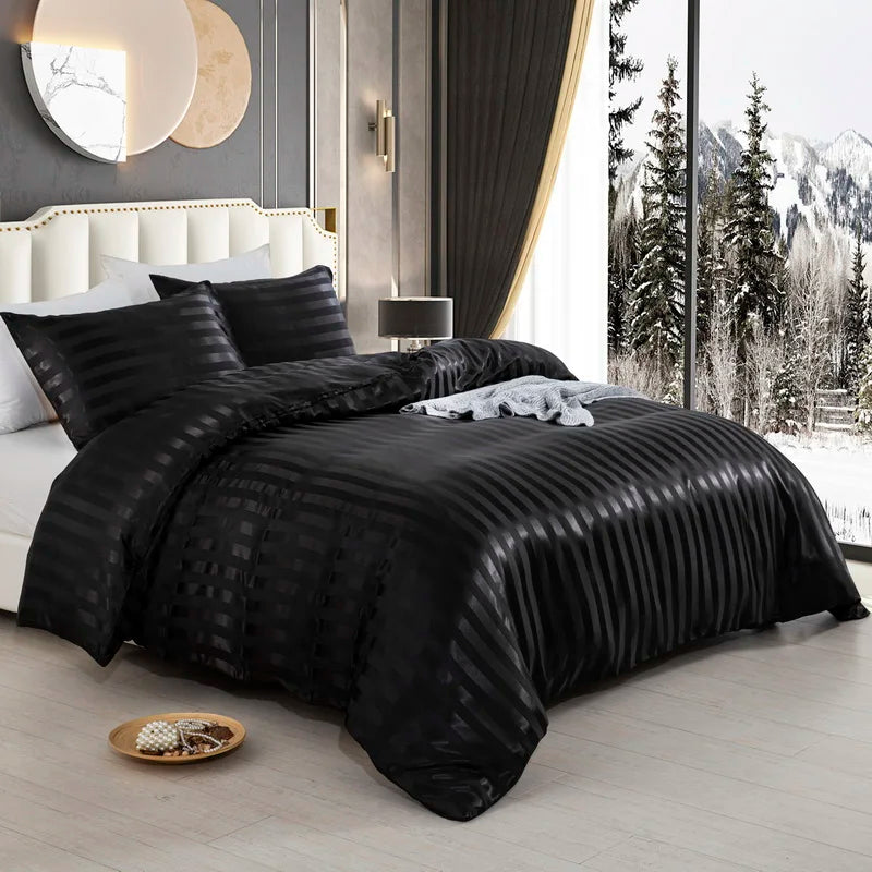 Noir Silque Striped Duvet Set