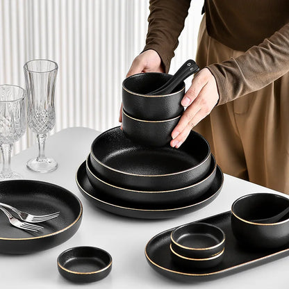 Obsidian Noir Gold Rim Dinnerware Set