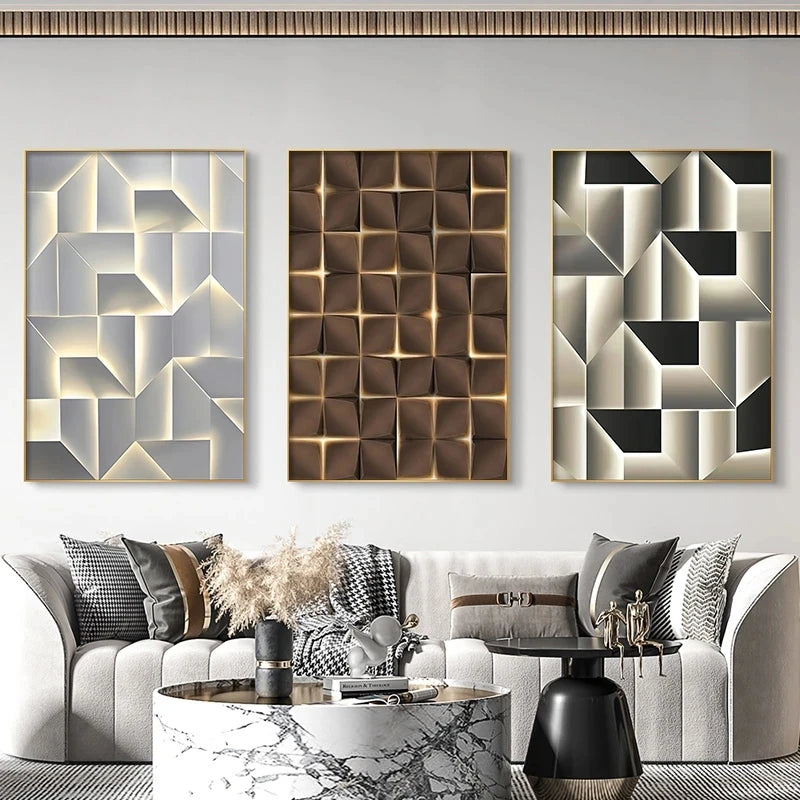 Dimension Luxe – 3D Geometric Abstract Canvas for Modern Décor
