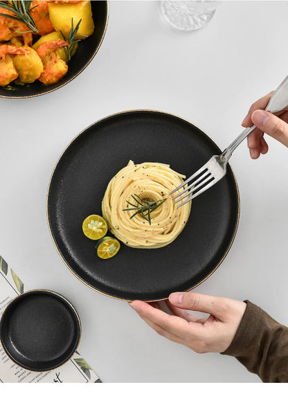 Obsidian Noir Gold Rim Dinnerware Set