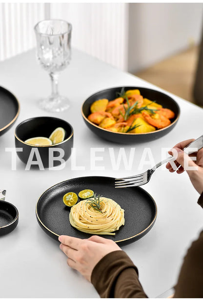 Obsidian Noir Gold Rim Dinnerware Set