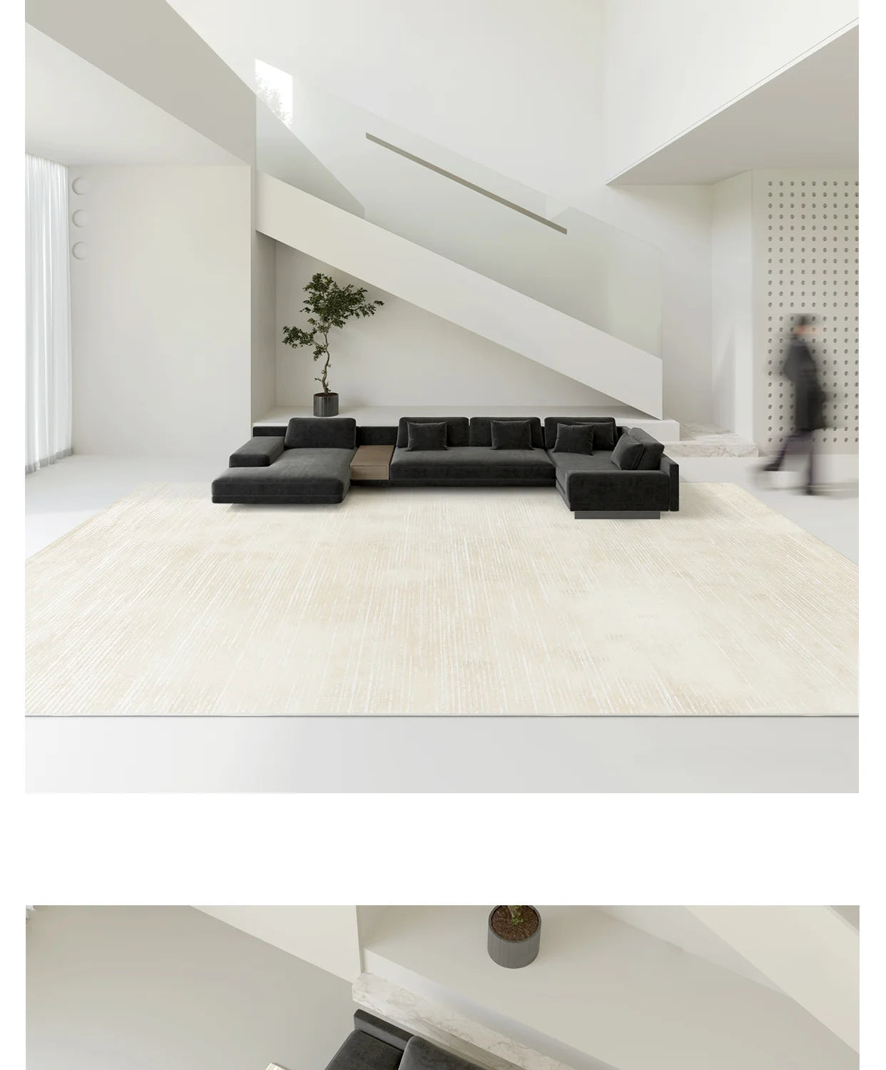 Sahara Minimalist Beige Line Area Rug