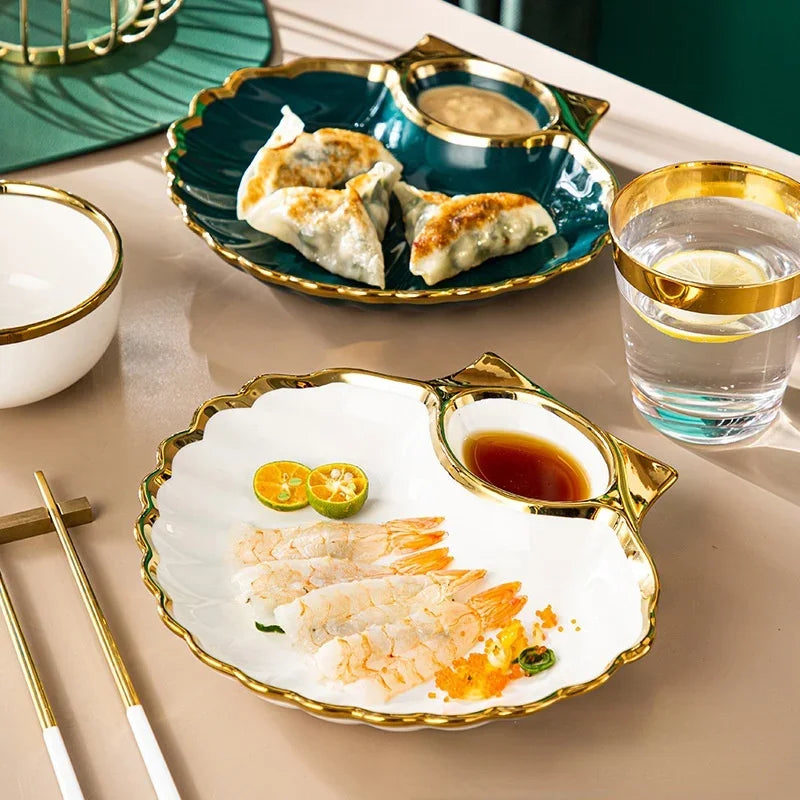 Imperial Crest Ceramic Jiaozi & Sushi Plate
