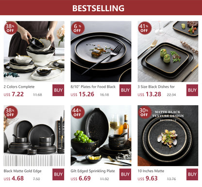 Obsidian Noir Gold Rim Dinnerware Set