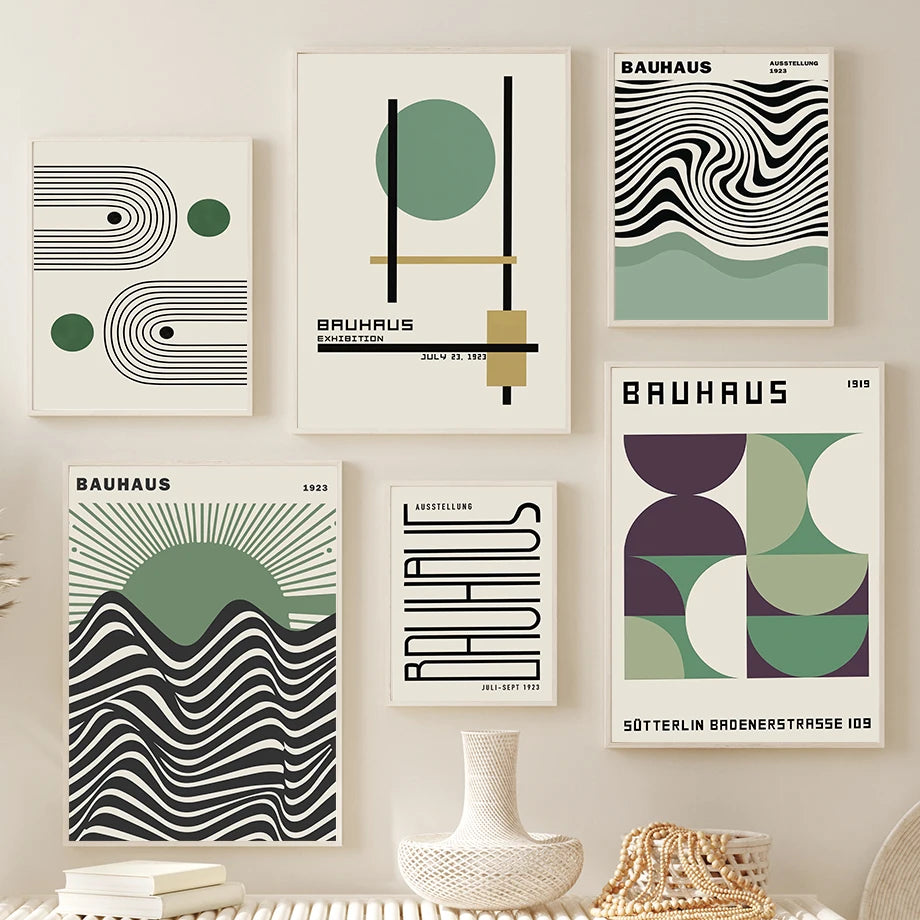 Bauhaus Green Minimalist Canvas – Abstract Line Art Print