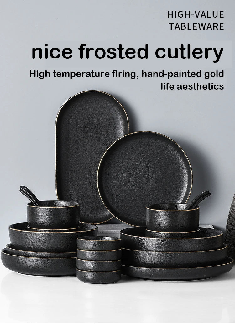 Obsidian Noir Gold Rim Dinnerware Set