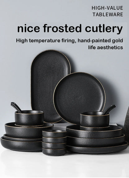 Obsidian Noir Gold Rim Dinnerware Set