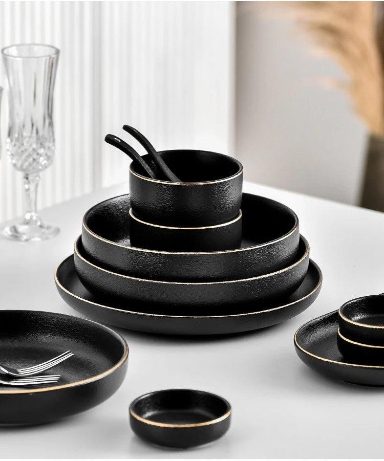 Obsidian Noir Gold Rim Dinnerware Set