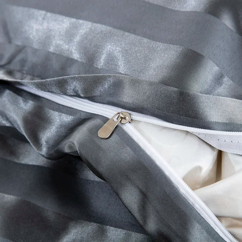 Noir Silque Striped Duvet Set